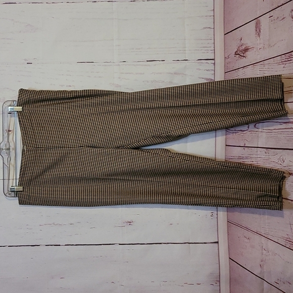 TALBOTS PETITIES HERITAGE BLACK/TAN HOUNDSTOOTH PANTS - Picture 1 of 17